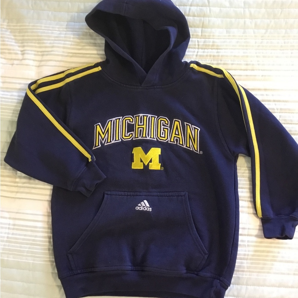 Adidas youth size 8, hooded sweatshirt. University of Michigan. Pull over